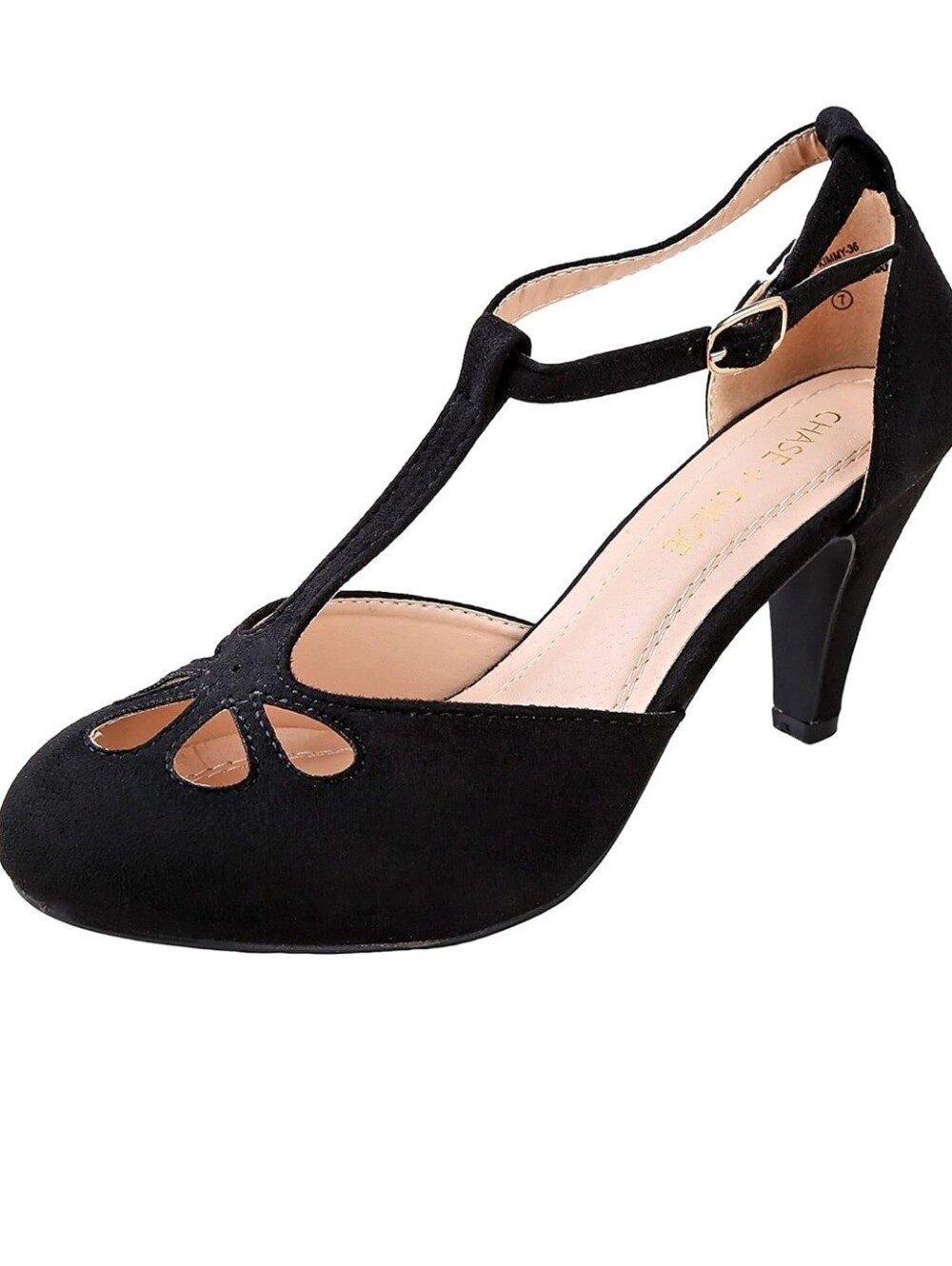 CHASE+CHLOE Black Teardrop T-Strap Retro Mary Jane Heels 8.5